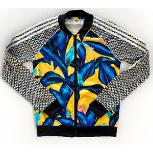 Adidas X Farm Rio Limited Edition Track Jacket Size S Tropical Blue Yellow Leaf